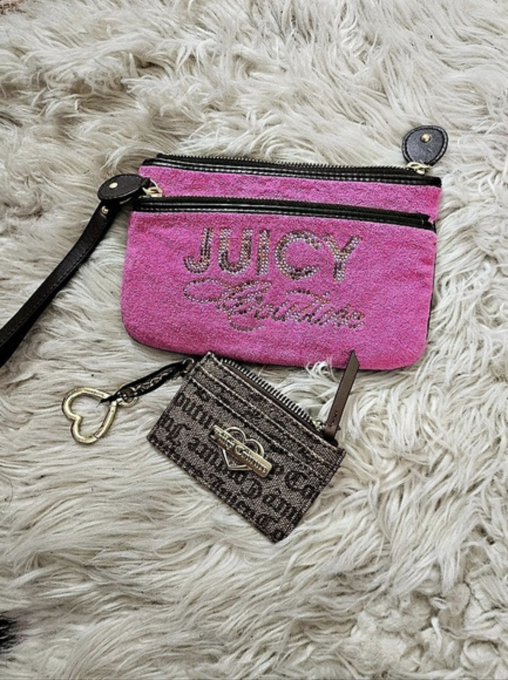 Juicy Couture Pink & Brown Wristlet Cosmetic Bag
